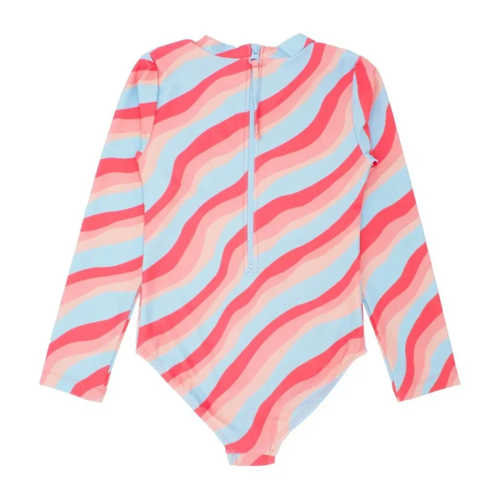 Feather 4 Arrow, girl's size 14, long sleeved one piece surf suit in blue/coral. - Picture 3 of 8